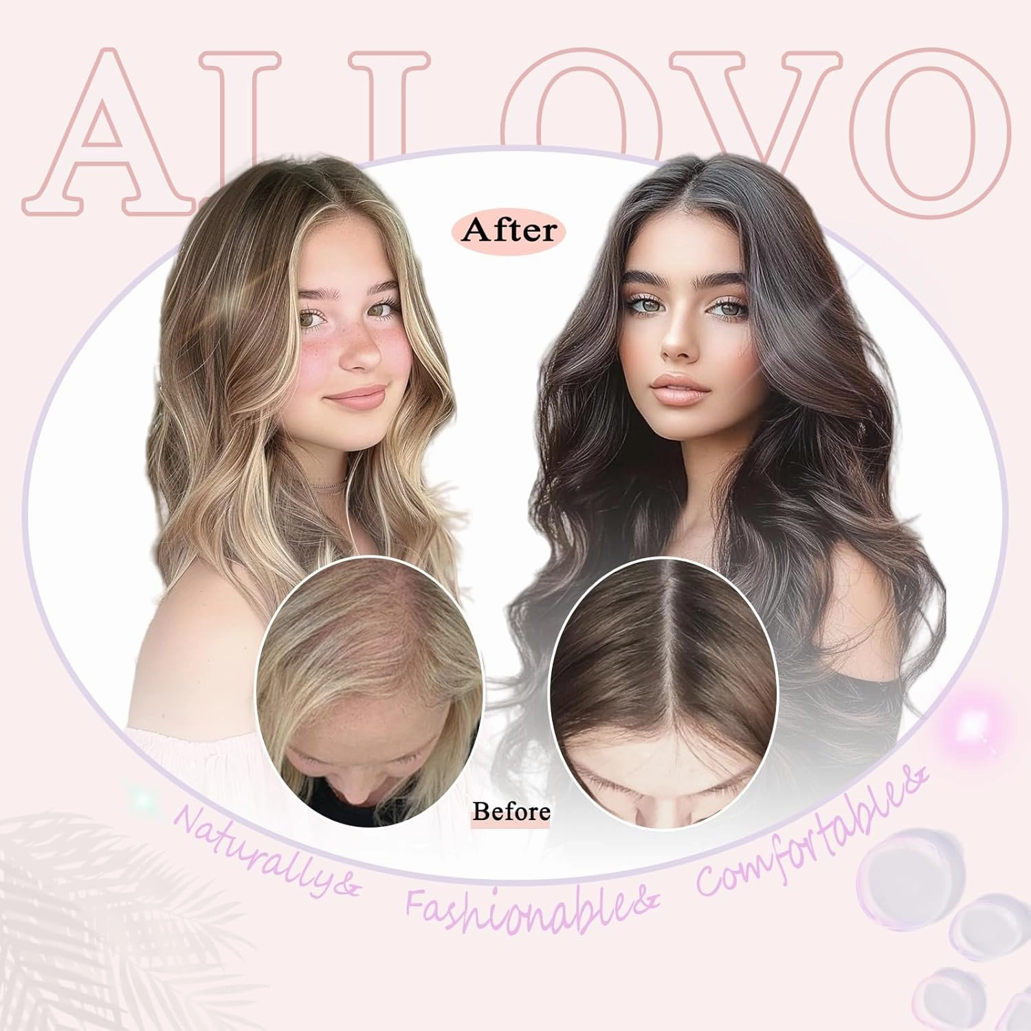 3D Hair Toppers 16inch for Women with Thinning Hair, Middle Part Clip in Bangs Synthetic Curly Wavy Topper for Women Daily (4K)
