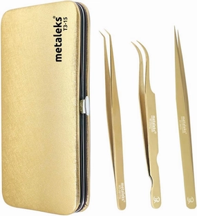 3Pcs Eyelash Extension Russian Volume Tweezers Set (Golden Titanium Coated.)