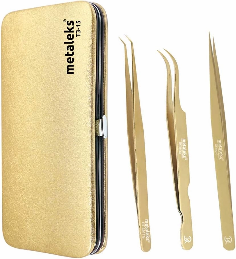 3Pcs Eyelash Extension Russian Volume Tweezers Set (Golden Titanium Coated.)