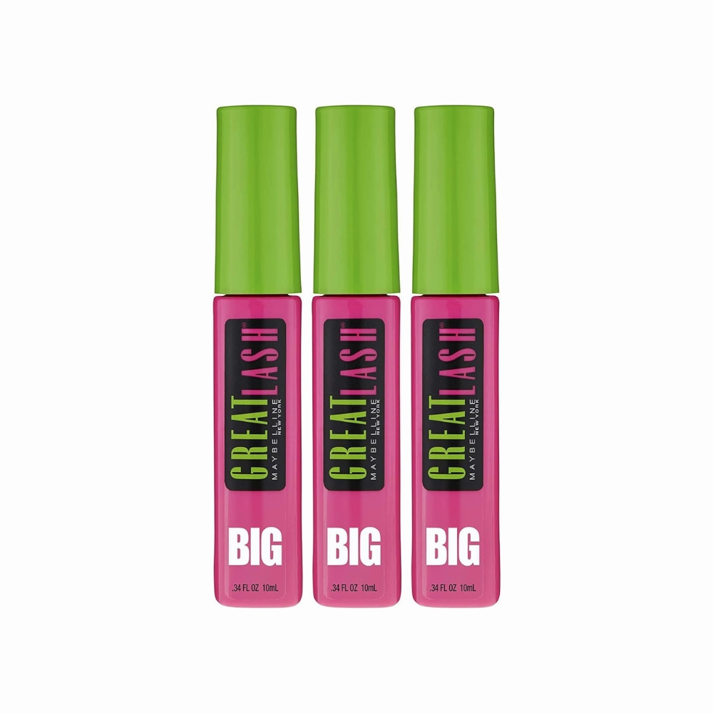 3x Maybelline Great Lash Big Mascara 10ml 130 Blackest Black