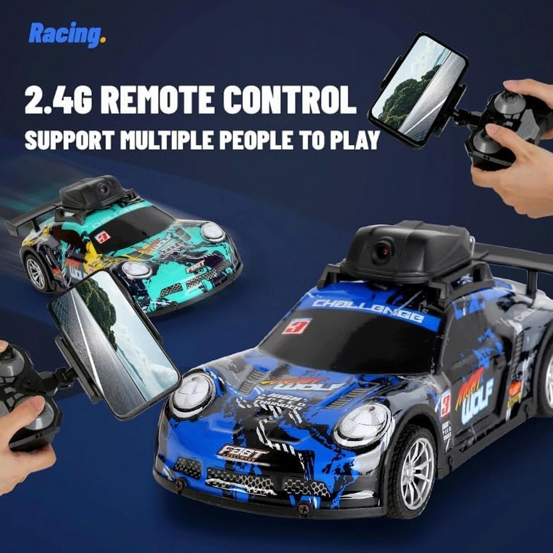 4CH 1:16 High Speed 2.4GHz Race Car with Camera, Long Lasting Electric RC Car with Led Light,Gift for Adults & Teens