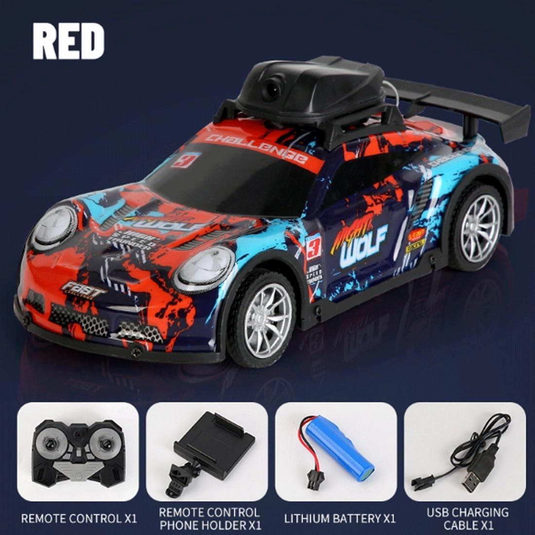 4CH 1:16 High Speed 2.4GHz Race Car with Camera, Long Lasting Electric RC Car with Led Light,Gift for Adults & Teens