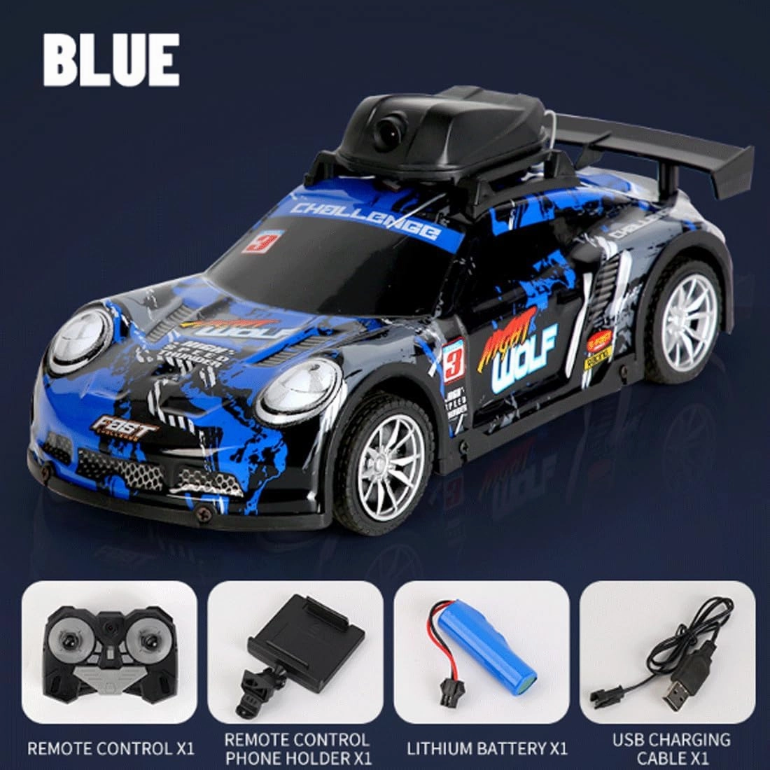 4CH 1:16 High Speed 2.4GHz Race Car with Camera, Long Lasting Electric RC Car with Led Light,Gift for Adults & Teens
