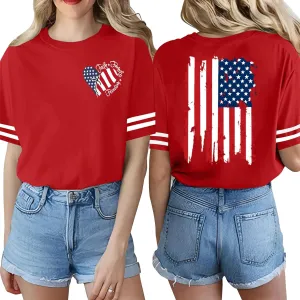 4th of July Shirts Women American Flag T-Shirt USA Flag Stars Stripes Print Patriotic Tee Summer Short Sleeve Casual Tops