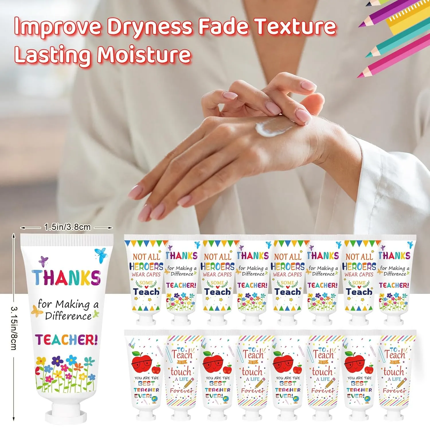 50 Pcs Hand Cream Gifts Bulk, Inspirational Figure Hydrating and Soothing Hand Lotion for Wedding Guests Baby Shower Party Favors Supplies (Teacher, S)