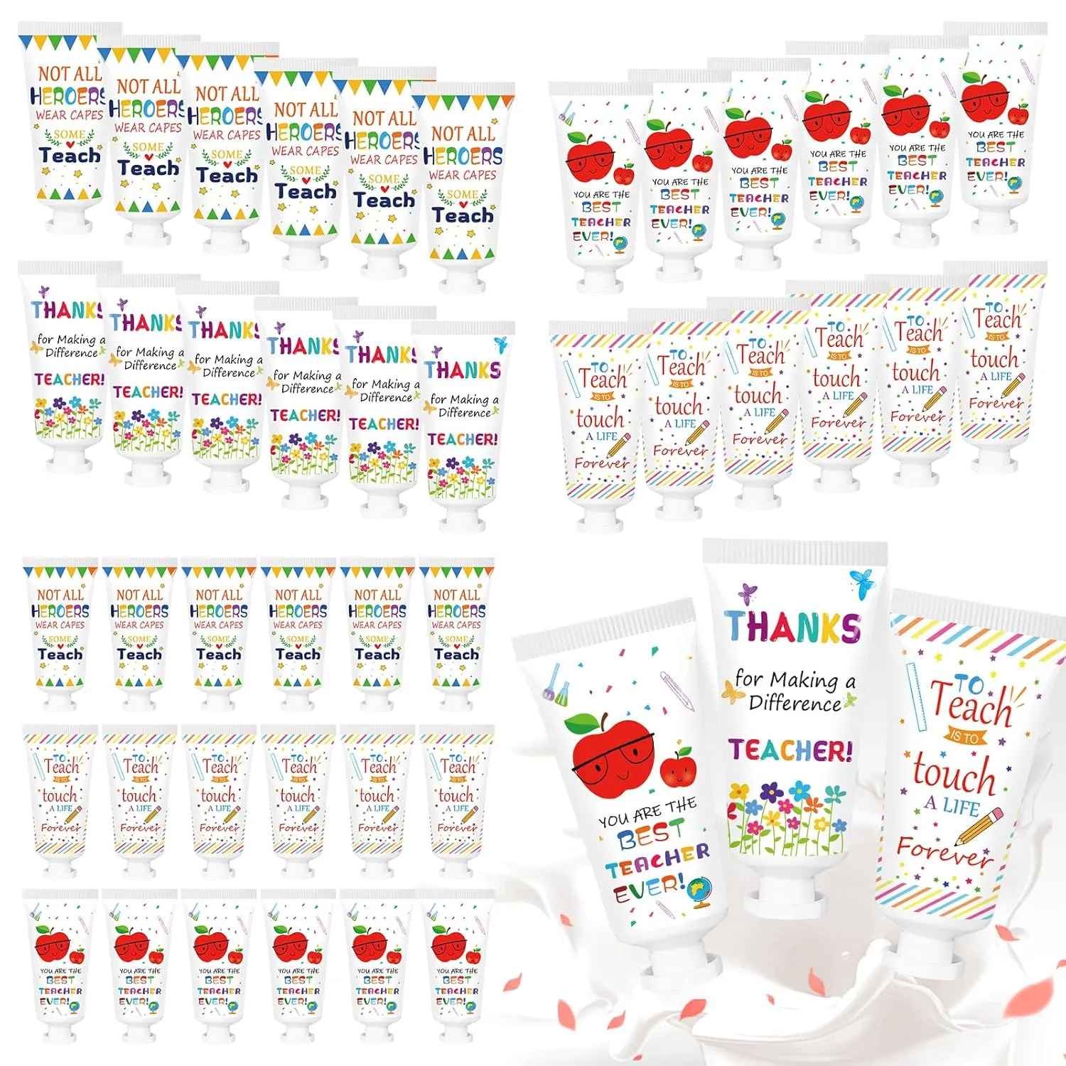 50 Pcs Hand Cream Gifts Bulk, Inspirational Figure Hydrating and Soothing Hand Lotion for Wedding Guests Baby Shower Party Favors Supplies (Teacher, S)