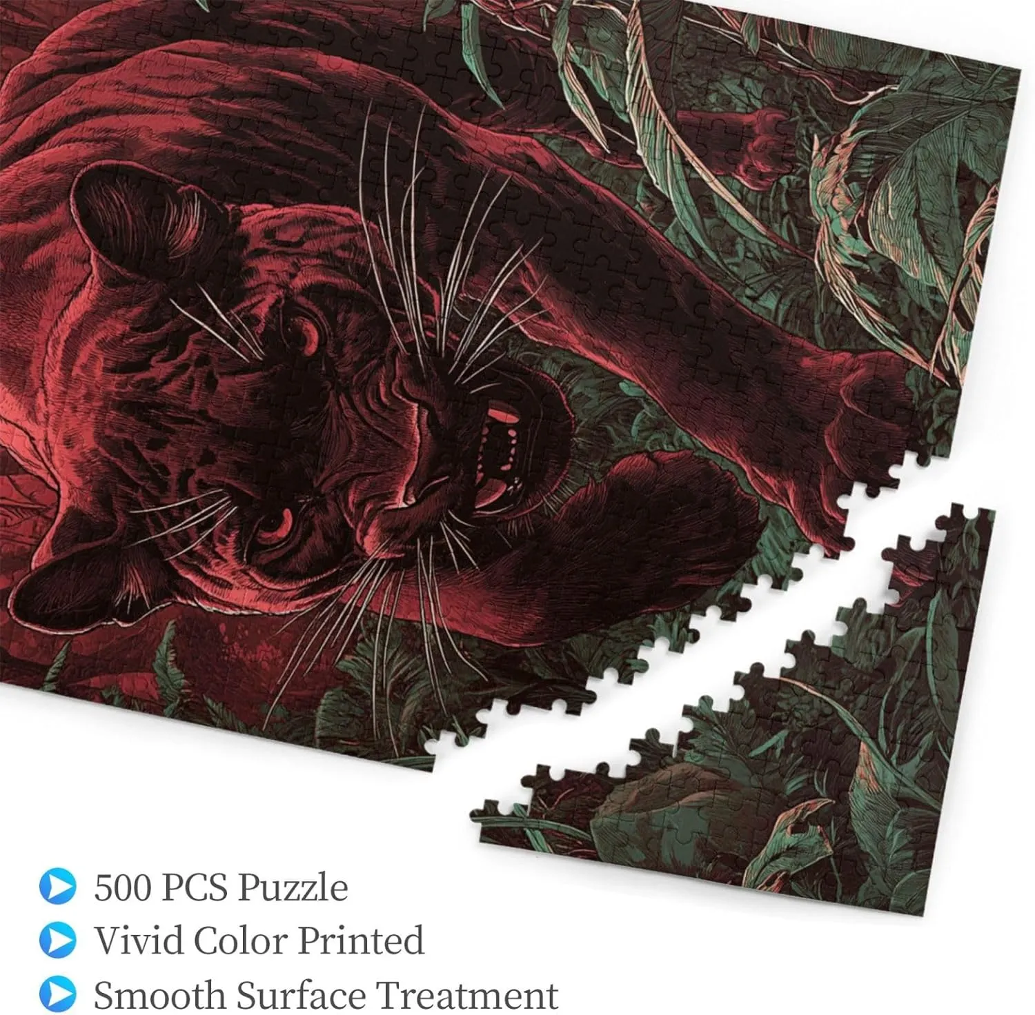 500pcs Wooden Jigsaw Puzzle,Crimson Panther in Jungle,Challenging Brain Exercise,Therapeutic Primal Focus,Premium Cut,Enjoy The Solving Process,Ideal for Relaxation and Family Fun