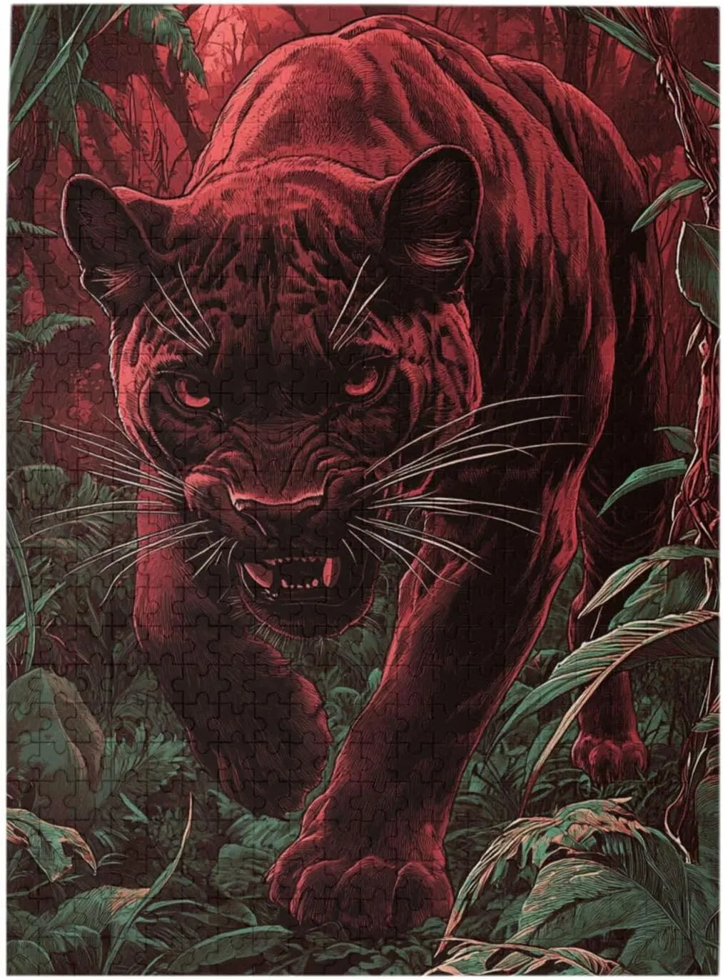 500pcs Wooden Jigsaw Puzzle,Crimson Panther in Jungle,Challenging Brain Exercise,Therapeutic Primal Focus,Premium Cut,Enjoy The Solving Process,Ideal for Relaxation and Family Fun