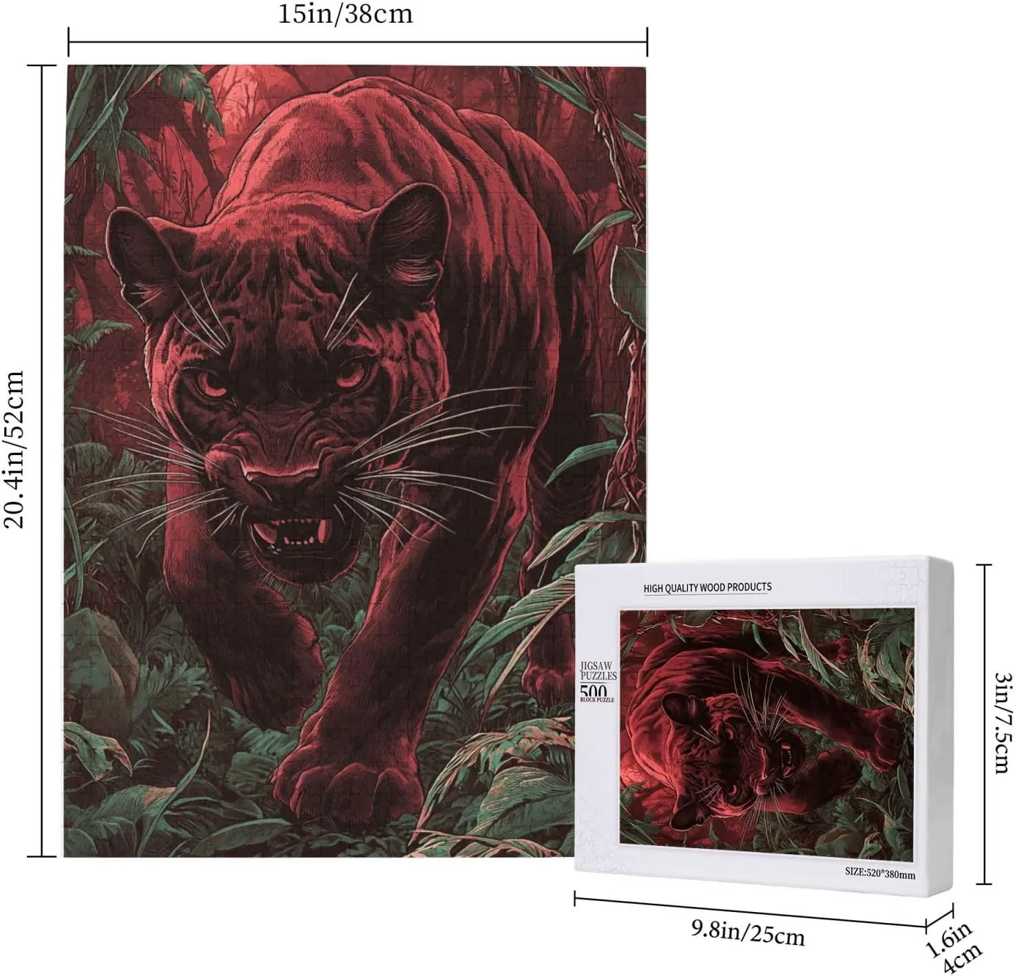500pcs Wooden Jigsaw Puzzle,Crimson Panther in Jungle,Challenging Brain Exercise,Therapeutic Primal Focus,Premium Cut,Enjoy The Solving Process,Ideal for Relaxation and Family Fun
