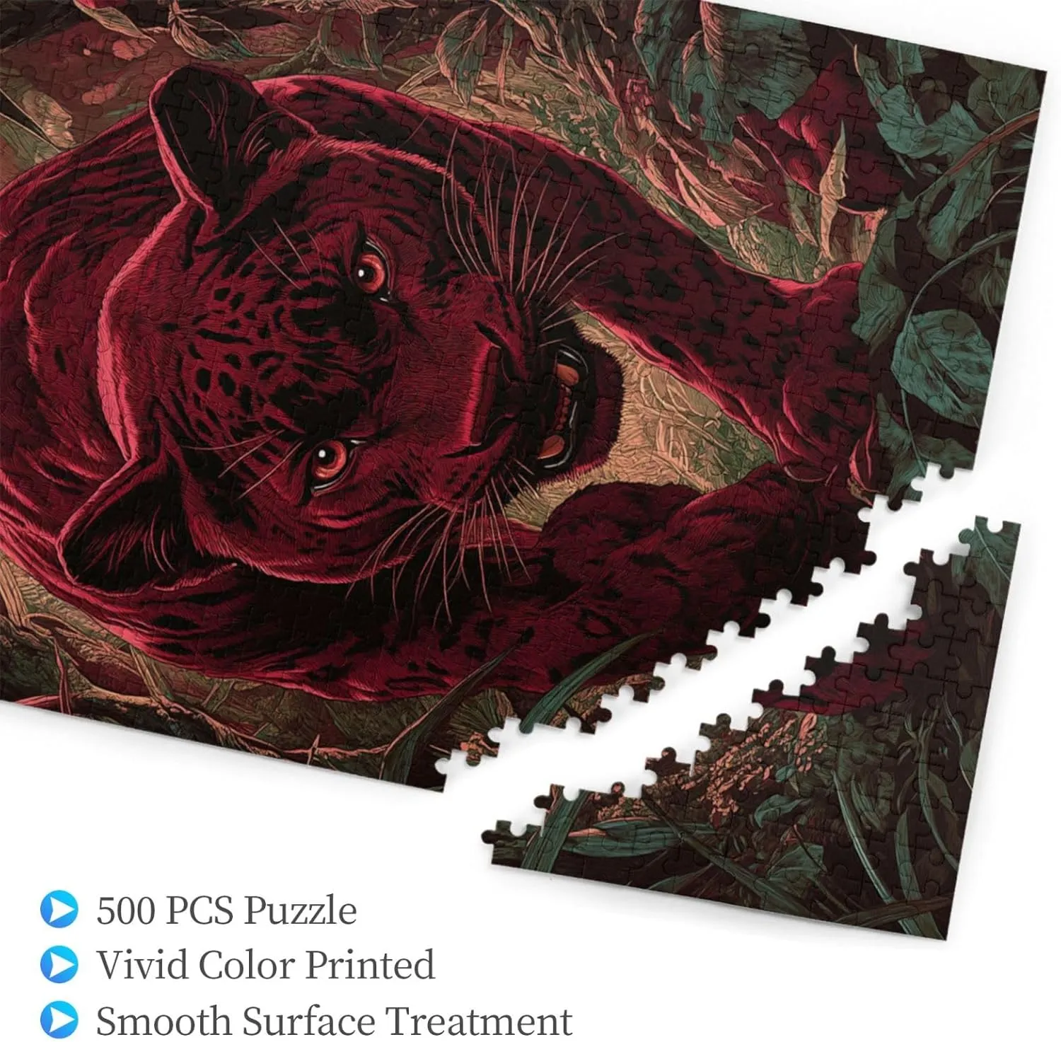 500pcs Wooden Jigsaw Puzzle,Crimson Panther in Jungle,Challenging Brain Exercise,Therapeutic Primal Focus,Premium Cut,Ideal for Relaxation and Family Fun,Gifts for Family and Friends