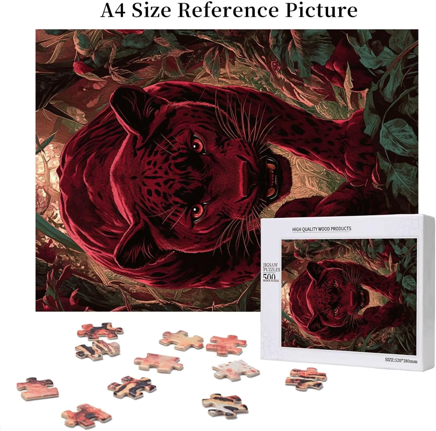 500pcs Wooden Jigsaw Puzzle,Crimson Panther in Jungle,Challenging Brain Exercise,Therapeutic Primal Focus,Premium Cut,Ideal for Relaxation and Family Fun,Gifts for Family and Friends