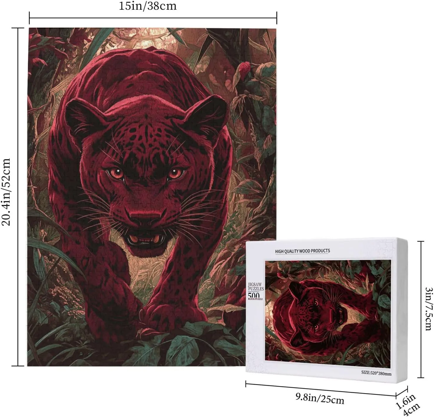 500pcs Wooden Jigsaw Puzzle,Crimson Panther in Jungle,Challenging Brain Exercise,Therapeutic Primal Focus,Premium Cut,Ideal for Relaxation and Family Fun,Gifts for Family and Friends