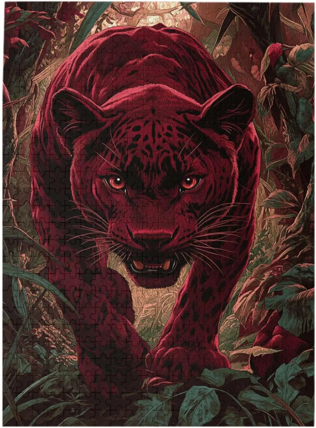 500pcs Wooden Jigsaw Puzzle,Crimson Panther in Jungle,Challenging Brain Exercise,Therapeutic Primal Focus,Premium Cut,Ideal for Relaxation and Family Fun,Gifts for Family and Friends