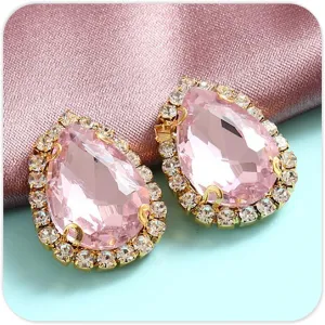 50Pcs Water Drop Crystal Edge Rhinestones for Crafting,10x14 mm Gold Claw Sew on Rhinestones for Bedazzling,Bedazzling Gems for Crafting DIY Jewelry Dress Clothes Shoes(Light Pink)