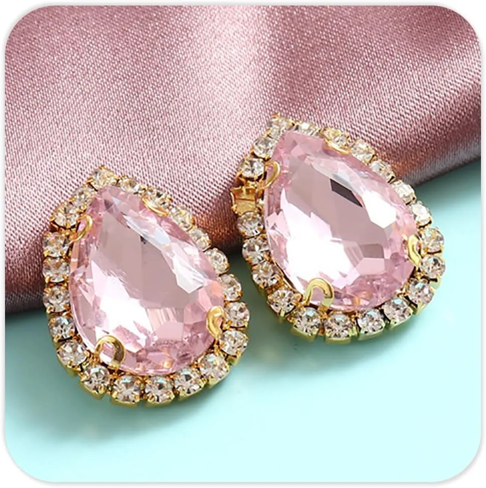 50Pcs Water Drop Crystal Edge Rhinestones for Crafting,10x14 mm Gold Claw Sew on Rhinestones for Bedazzling,Bedazzling Gems for Crafting DIY Jewelry Dress Clothes Shoes(Light Pink)