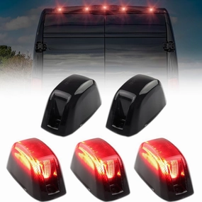 5 PCS Smoked Lens LED Rear Cab Roof Marker Lights Replacement for 2014-2023 Dodge RAM PROMASTER 1500 2500 3500 Led Roof Running Lights, Red 18 LED Roof Top Clearance Lights