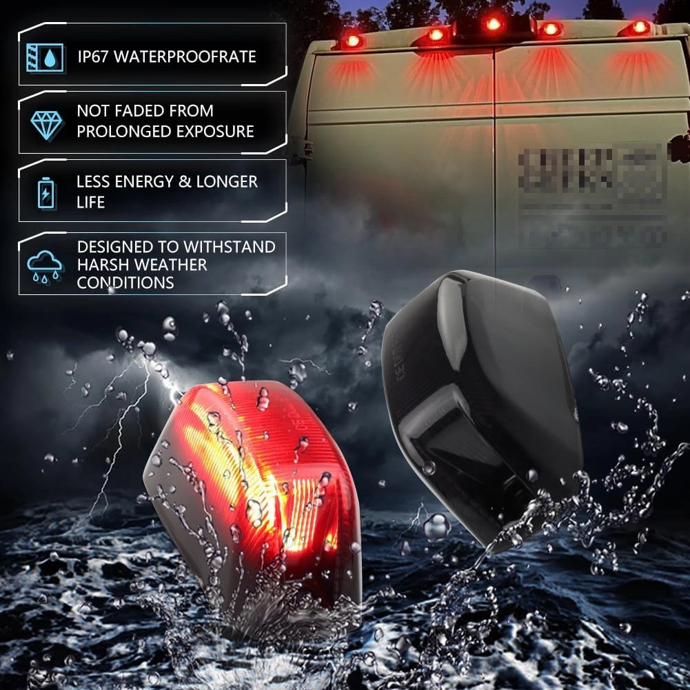 5 PCS Smoked Lens LED Rear Cab Roof Marker Lights Replacement for 2014-2023 Dodge RAM PROMASTER 1500 2500 3500 Led Roof Running Lights, Red 18 LED Roof Top Clearance Lights