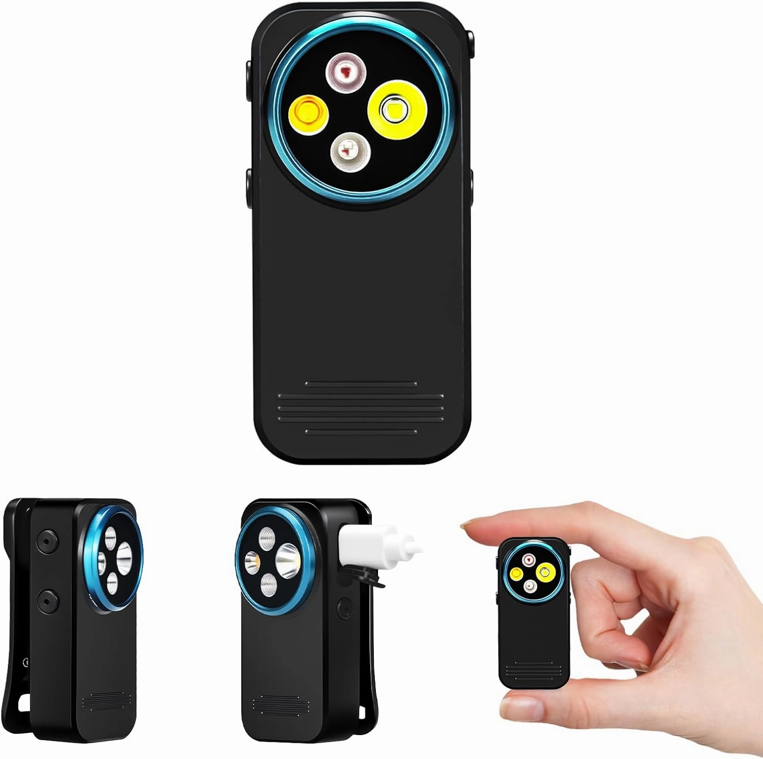 600 Lumens 4 Light Sources Clip on Torch, Typ-C Rechargeable EDC Lamp with Magnetic Base, Compact Super Bright LED Flashlight for Camping, Cycling, Headlamp Use, and Safety Warning (Black)