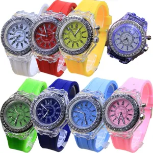 8 Pack LED Luminous Lights Watches for Women Men Unisex Summer Jelly Dress Wristwatches Brand Bracelet Wholesales Assort Set
