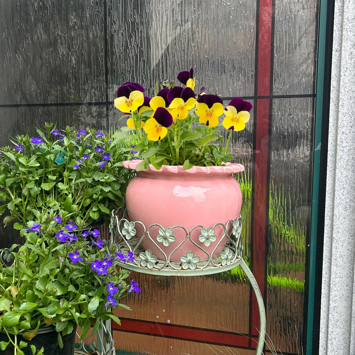 8in Pink Ceramic Self Watering Planter - Terracotta Maintenance Plant Seeder for Indoor African Violet Plants