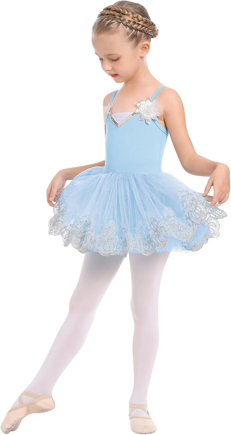 AFAVOM Ballet Leotards for Girls Toddler Sequin Flower Camisole Ballet Dance Dress Tulle Tutu Skirt Leotard Ballerina Costume