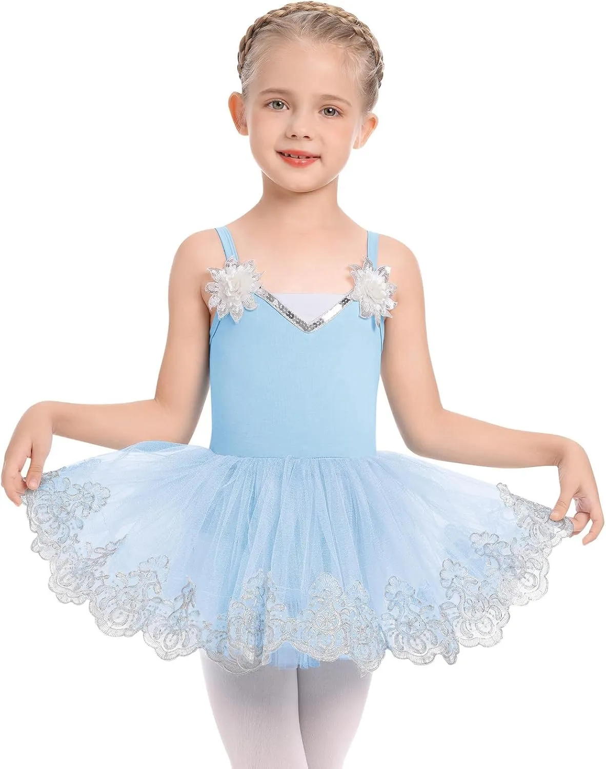 AFAVOM Ballet Leotards for Girls Toddler Sequin Flower Camisole Ballet Dance Dress Tulle Tutu Skirt Leotard Ballerina Costume