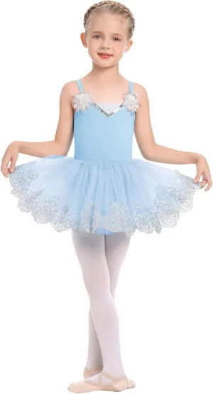 AFAVOM Ballet Leotards for Girls Toddler Sequin Flower Camisole Ballet Dance Dress Tulle Tutu Skirt Leotard Ballerina Costume