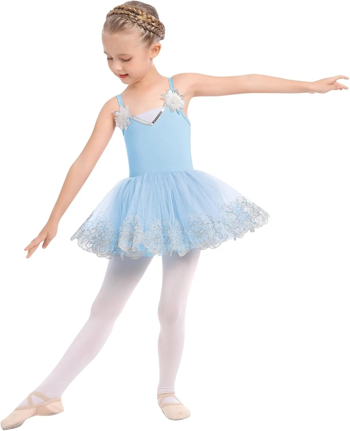 AFAVOM Ballet Leotards for Girls Toddler Sequin Flower Camisole Ballet Dance Dress Tulle Tutu Skirt Leotard Ballerina Costume
