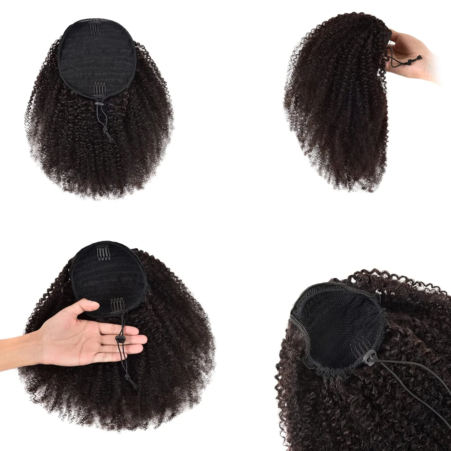 Afro Puff Drawstring Ponytail Human Hair Bun For Black Women 150% Density 10A Brazilian Virgin Human Hair Afro Kinky Curly Clip In Ponytail Extension Human Hair Pieces 150g (22, afro ponytail)