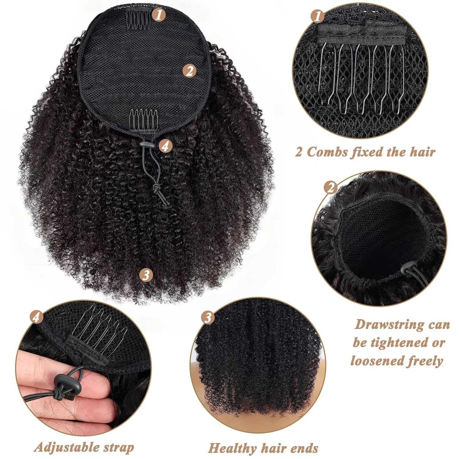 Afro Puff Drawstring Ponytail Human Hair Bun For Black Women 150% Density 10A Brazilian Virgin Human Hair Afro Kinky Curly Clip In Ponytail Extension Human Hair Pieces 150g (22, afro ponytail)