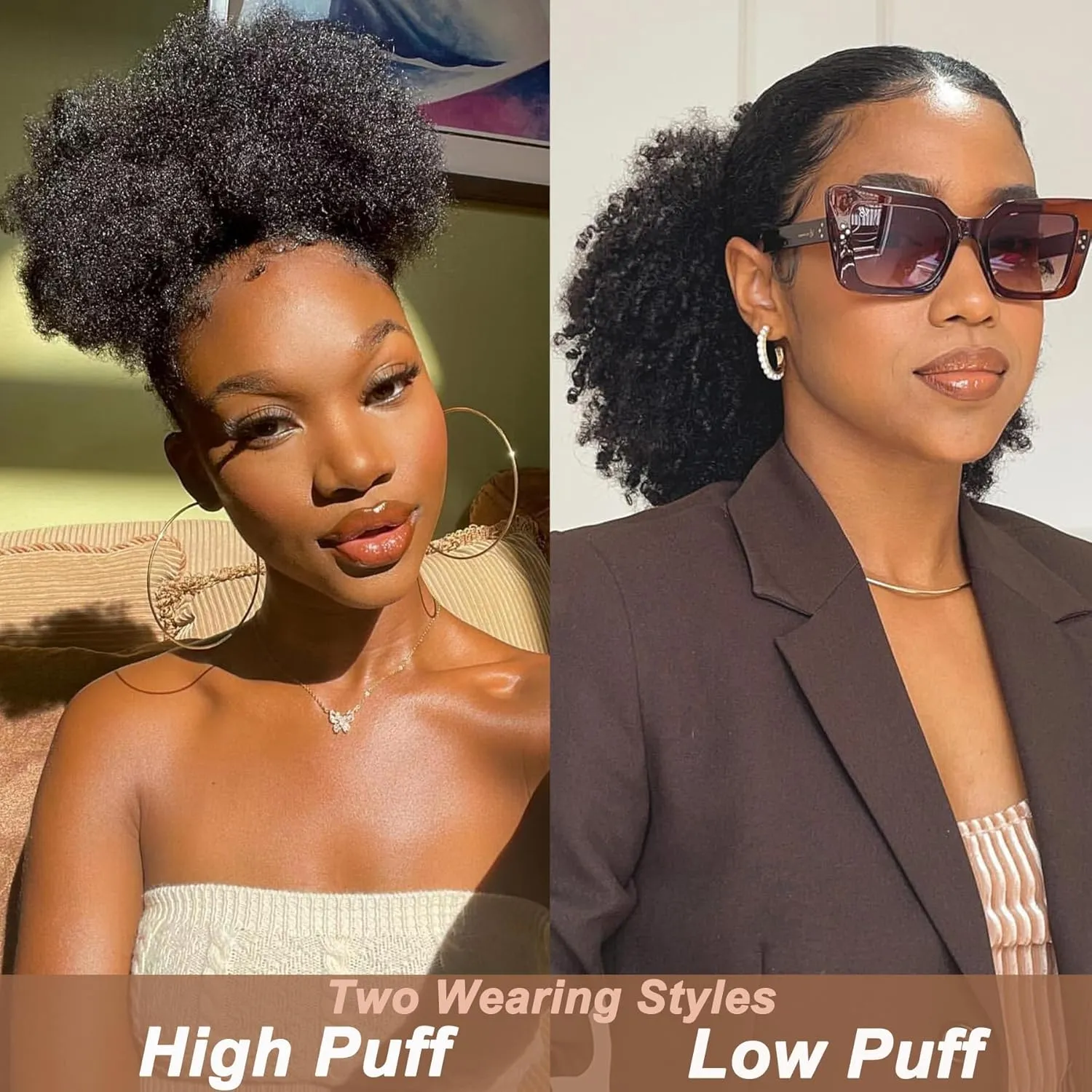 Afro Puff Drawstring Ponytail Human Hair Bun For Black Women 150% Density 10A Brazilian Virgin Human Hair Afro Kinky Curly Clip In Ponytail Extension Human Hair Pieces 150g (22, afro ponytail)