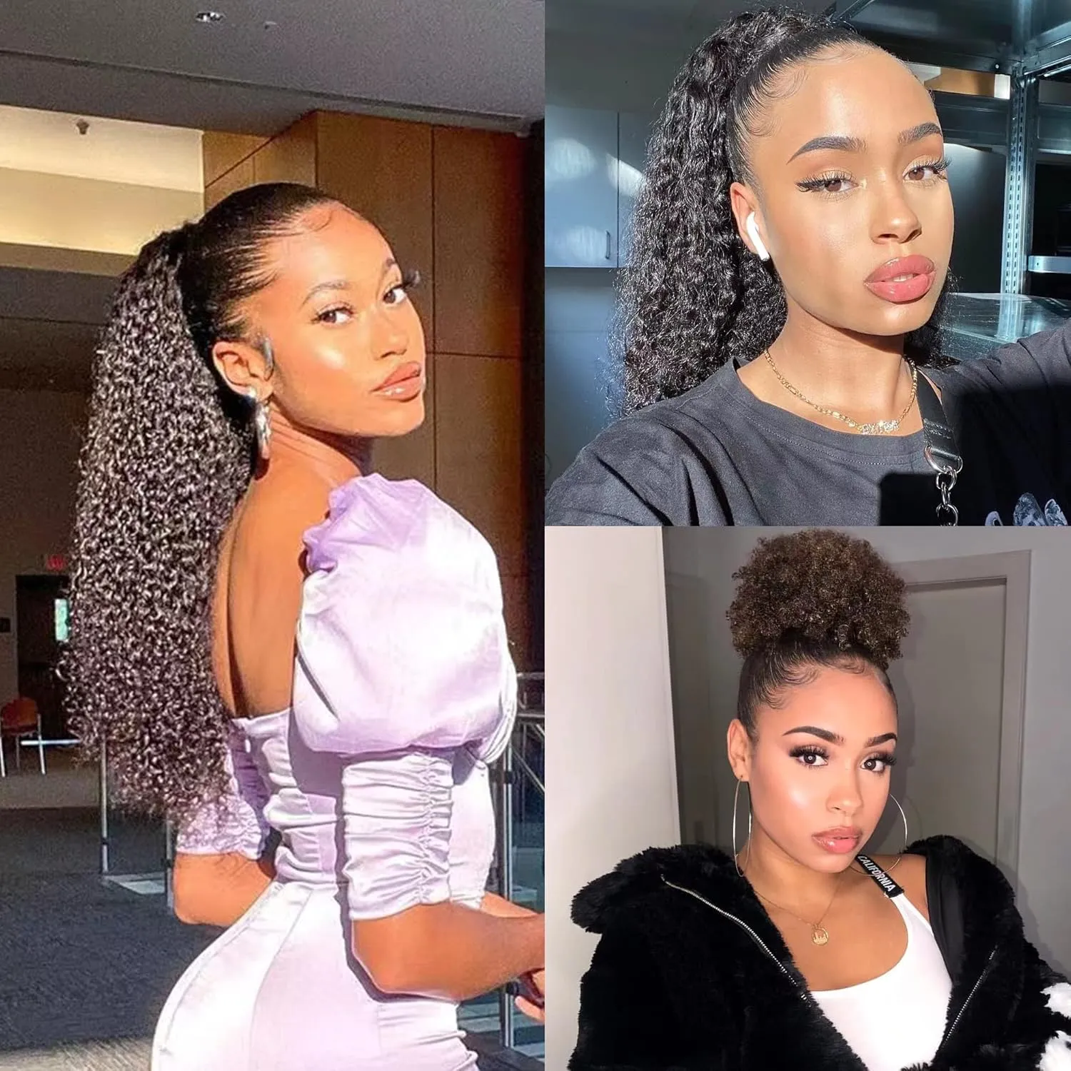 Afro Puff Drawstring Ponytail Human Hair Bun For Black Women 150% Density 10A Brazilian Virgin Human Hair Afro Kinky Curly Clip In Ponytail Extension Human Hair Pieces 150g (22, afro ponytail)