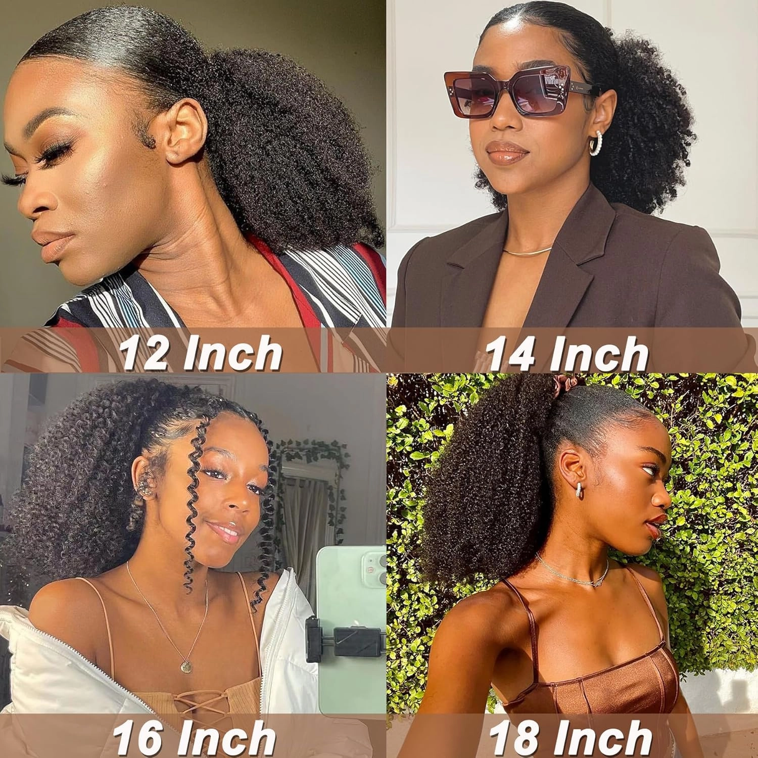 Afro Puff Drawstring Ponytail Human Hair Bun For Black Women 150% Density 10A Brazilian Virgin Human Hair Afro Kinky Curly Clip In Ponytail Extension Human Hair Pieces 150g (14, afro ponytail)