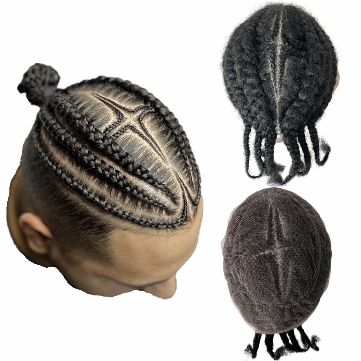 Afro Toupee for Black Braids Pieces Curly Wave 8X10 Lace Base African American Mens Toupee Real Human Hair Piece Mens Wig Hair System (style 4)