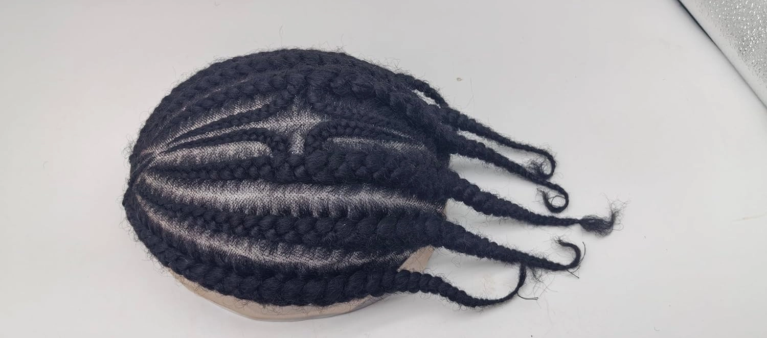 Afro Toupee for Black Braids Pieces Curly Wave 8X10 Lace Base African American Mens Toupee Real Human Hair Piece Mens Wig Hair System (style 4)