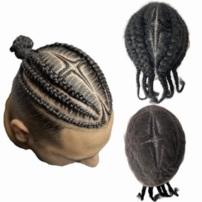 Afro Toupee for Black Braids Pieces Curly Wave 8X10 Lace Base African American Mens Toupee Real Human Hair Piece Mens Wig Hair System (style 4)