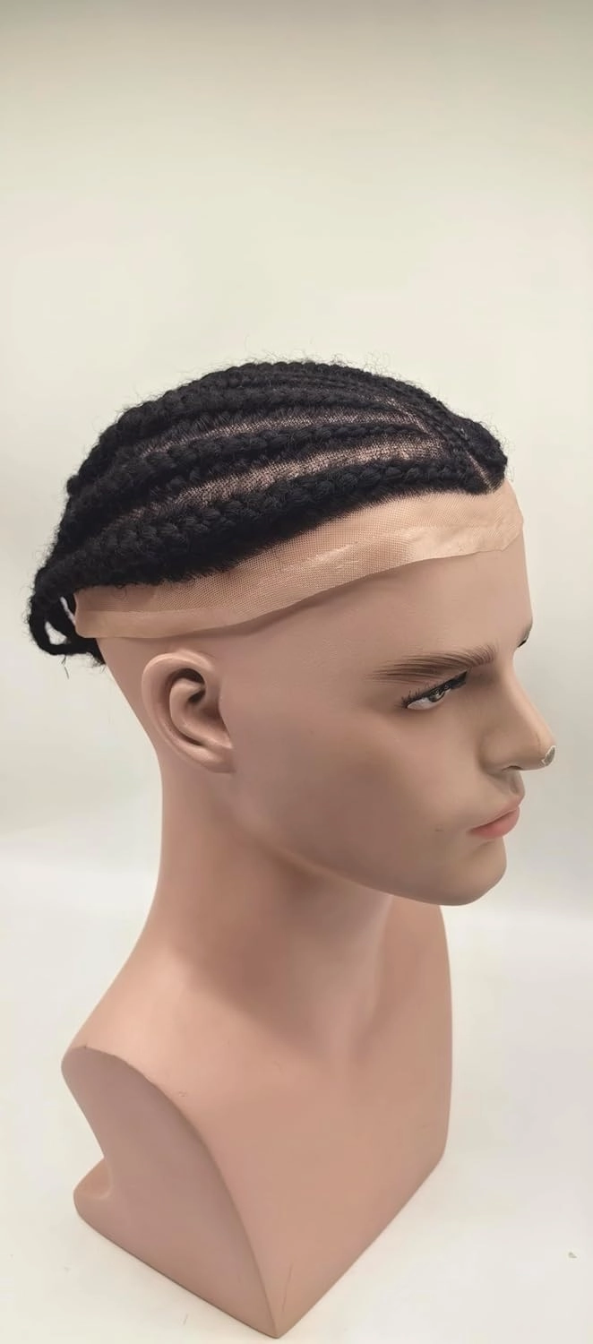 Afro Toupee for Black Braids Pieces Curly Wave 8X10 Lace Base African American Mens Toupee Real Human Hair Piece Mens Wig Hair System (style 4)