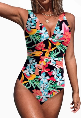 AI'MAGE Women One Piece Swimsuit Tummy Control V Neck Bathing Suits High Cut Adjustable Strap Monokini Swimwear S-XXL