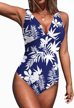 AI'MAGE Women One Piece Swimsuit Tummy Control V Neck Bathing Suits High Cut Adjustable Strap Monokini Swimwear S-XXL