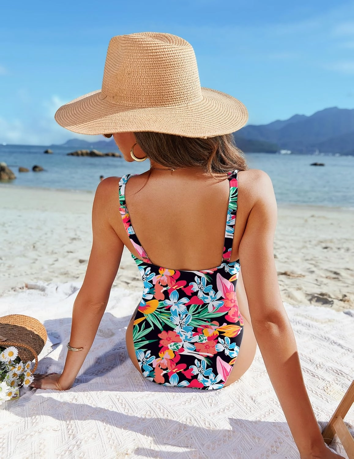 AI'MAGE Women One Piece Swimsuit Tummy Control V Neck Bathing Suits High Cut Adjustable Strap Monokini Swimwear S-XXL