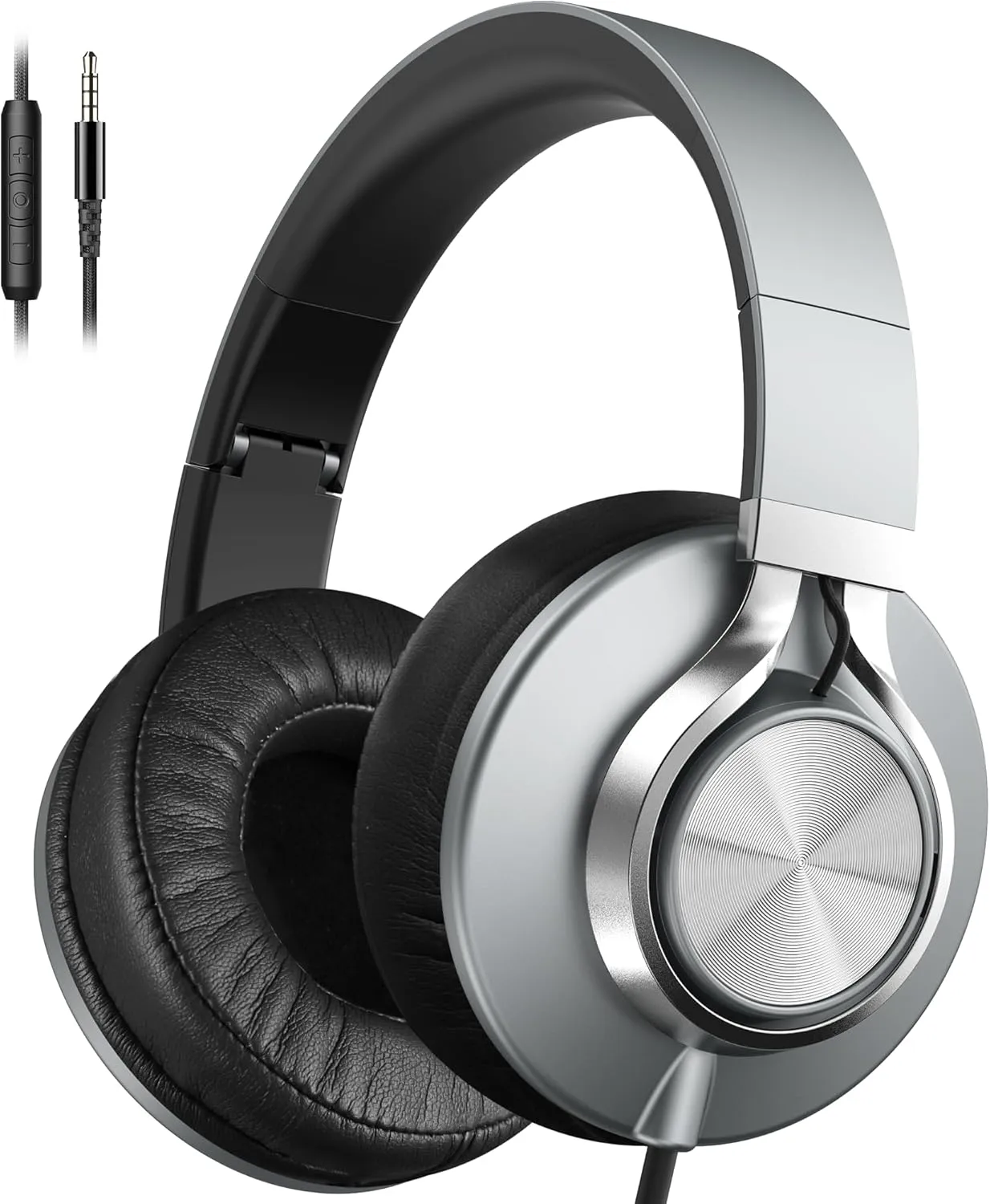 AILIHEN Wired Headphones with Microphone Volume Control, Noise Isolating Over Ear Headphones Wired 3.5mm, Super Soft Corded Headphone for Cellphones, Tablet and Chromebook (Grey)