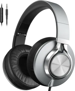 AILIHEN Wired Headphones with Microphone Volume Control, Noise Isolating Over Ear Headphones Wired 3.5mm, Super Soft Corded Headphone for Cellphones, Tablet and Chromebook (Grey)