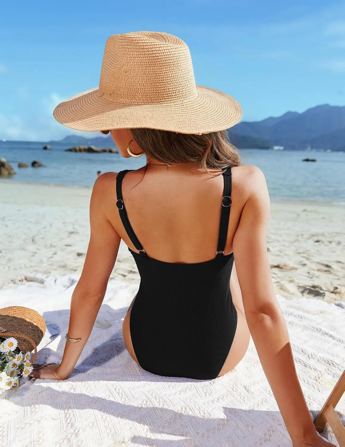 AI'MAGE Women One Piece Swimsuit Tummy Control V Neck Bathing Suits High Cut Adjustable Strap Monokini Swimwear S-XXL