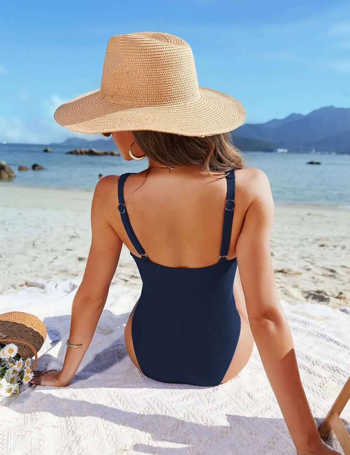 AI'MAGE Women One Piece Swimsuit Tummy Control V Neck Bathing Suits High Cut Adjustable Strap Monokini Swimwear S-XXL