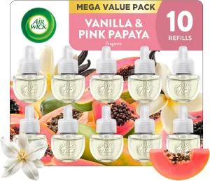 Air Wick Plug in Scented Oil Refill, 10ct, Vanilla and Pink Papaya, Air Freshener, Essential Oils