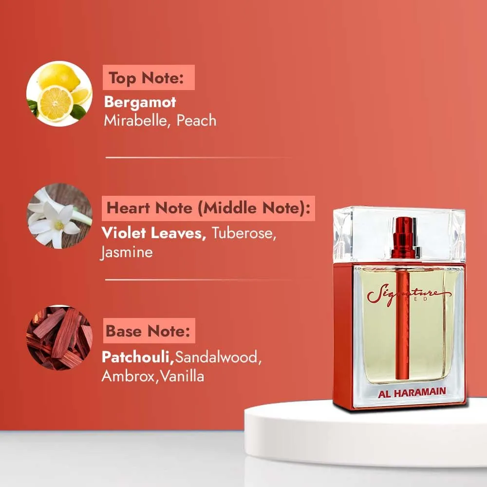 Al Haramain Signature Red - Luxury Arabian Perfume for Women - Chypre Floral Fragrance with Bergamot, Mandarin, Jasmine, Sandalwood - Arabic Long Lasting Scent - Eau de Parfum - 3.4 oz EDP Spray