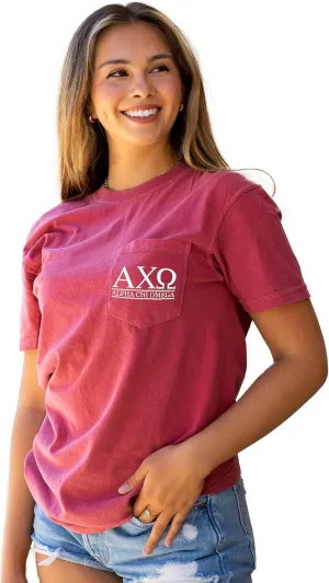 Alpha Chi Omega Block Letters Pocket T-Shirt Crimson