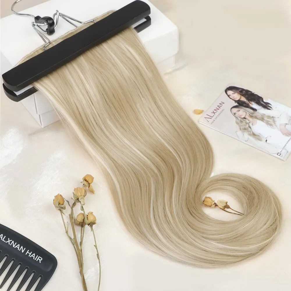 ALXNAN Clip in Hair Extensions, Long Stright Layered Hair Extensions for Women Ash Blonde Highlights Light Blonde 20 Inch Soft