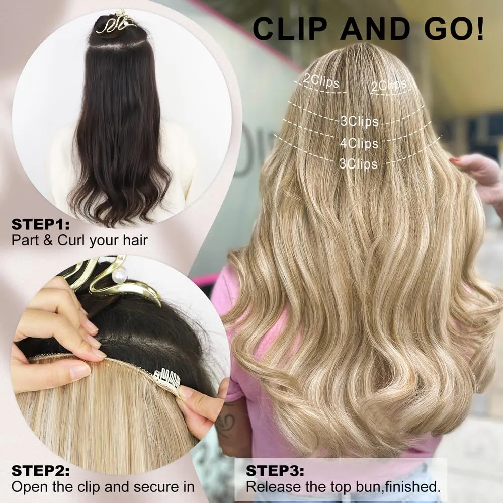 ALXNAN Clip in Hair Extensions, Long Stright Layered Hair Extensions for Women Ash Blonde Highlights Light Blonde 20 Inch Soft