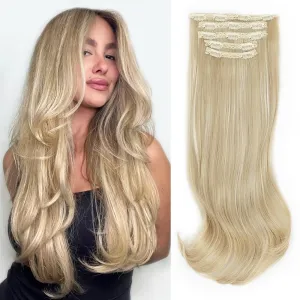 ALXNAN Clip in Hair Extensions, Long Stright Layered Hair Extensions for Women Ash Blonde Highlights Light Blonde 20 Inch Soft